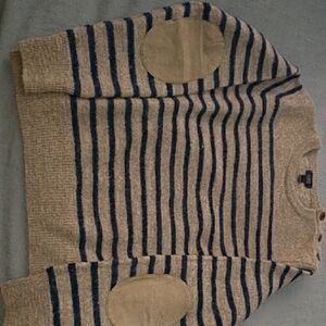 J. Crew Tan and Navy Striped Crewneck Sweater